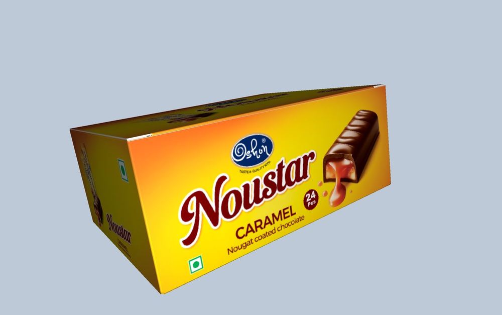 Noustar Caramel carton — white underprint with drip-off UV